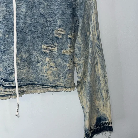 Thrill Jeans Hoodie Cropped Ripped Distressed Streetwear Y2K Stonewashed Size M - Picture 3 of 4